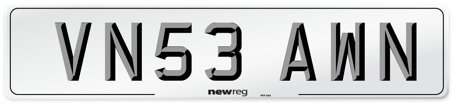 VN53 AWN Number Plate from New Reg